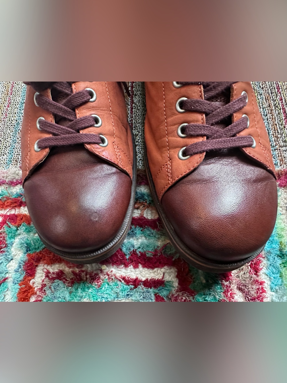Fluevog EXCELLENT Radio 2 Putra brown/orange retro lace-up derby shoe -M12 - Picture 10 of 16